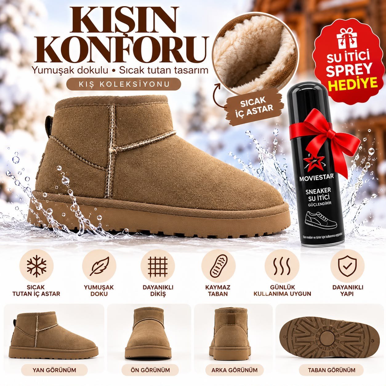 Look Life İçi Sıcak Peluş Astar Süet Ultra Mini Kışlık Bot