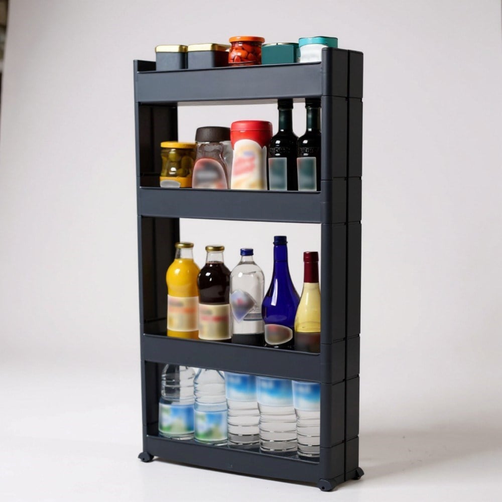 Technow Motek SR-04 Tekerlekli Plastik,Mutfak,Banyo Rafı 4 Katlı Organizer  Antrasit