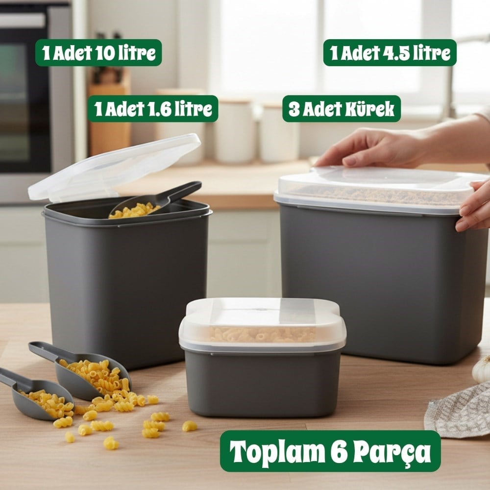 Technow Vip Ahmet VP-038 Masal Saklama Kabı Seti 10 Lt+ 4,5 Lt+1,6 Lt Gri