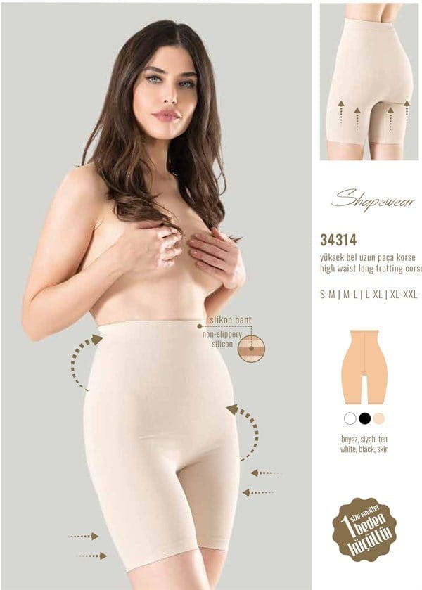 Arias Closet 1 Beden Küçülten Silikon Bantlı Yüksek Bel Uzun Paça Korse