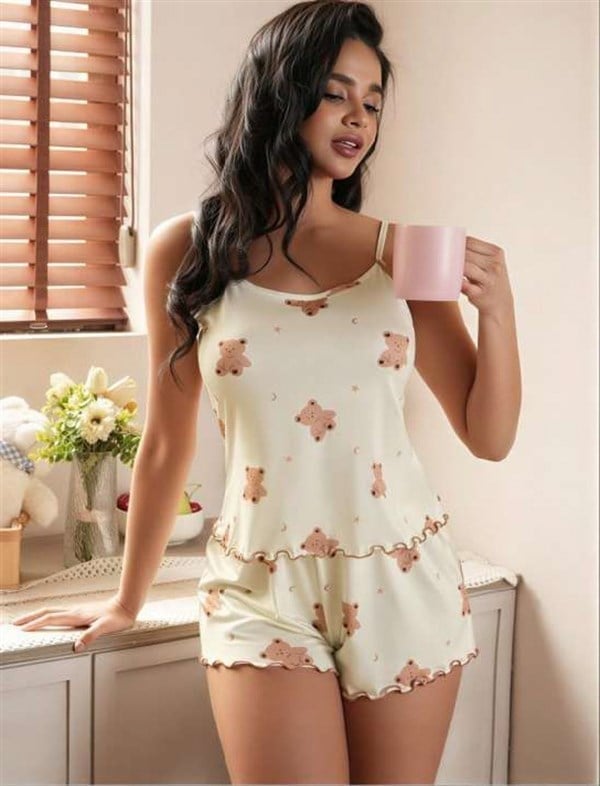 Arias Closet Ayıcık Desenli Askılı Şortlu Pijama Takımı