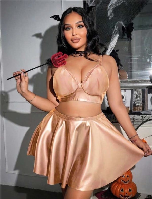 Arias Closet Büyük Beden Gold Deri Görünümlü Etekli Fantezi Takım