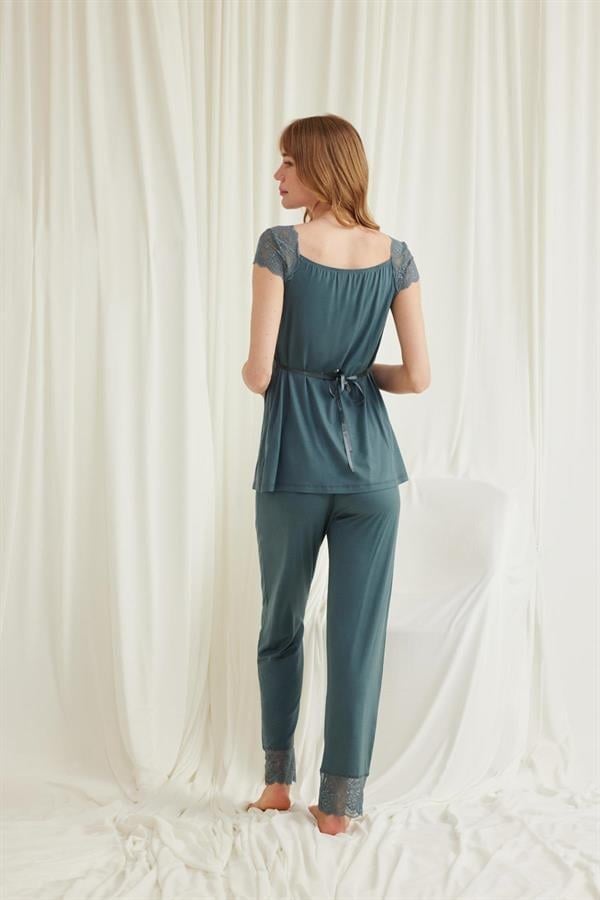 Arias Closet Dantelli Önü Düğmeli Hamile Lohusa 3'lü Viskon Pijama Takımı