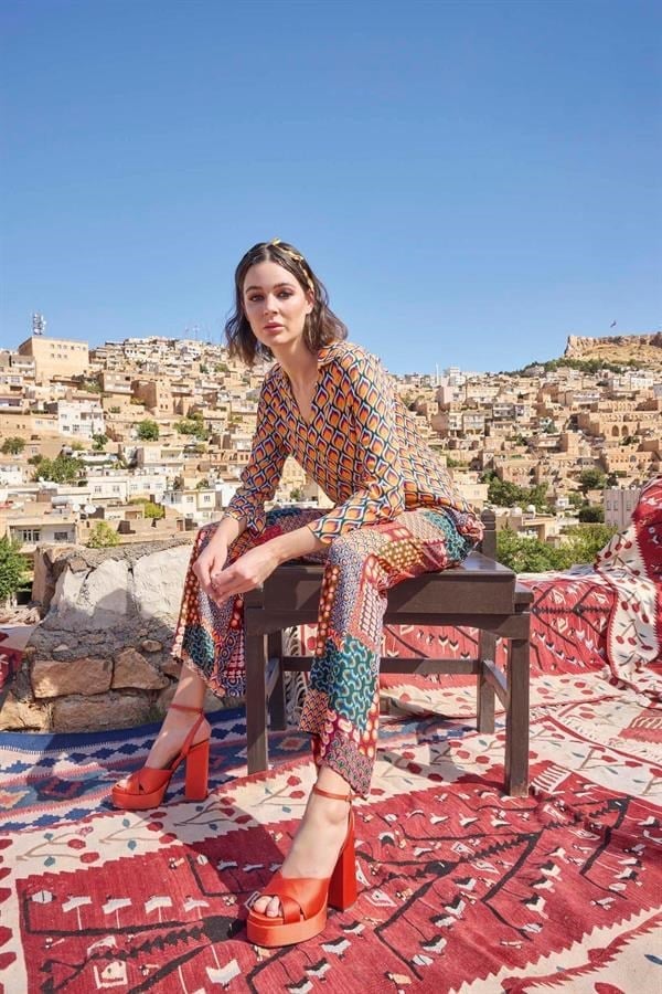 Arias Closet Etnik Desenli Saten Alt Üst Takım