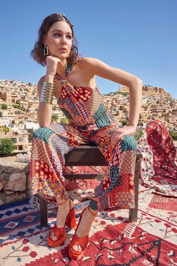Arias Closet Etnik Desenli Saten Tulum