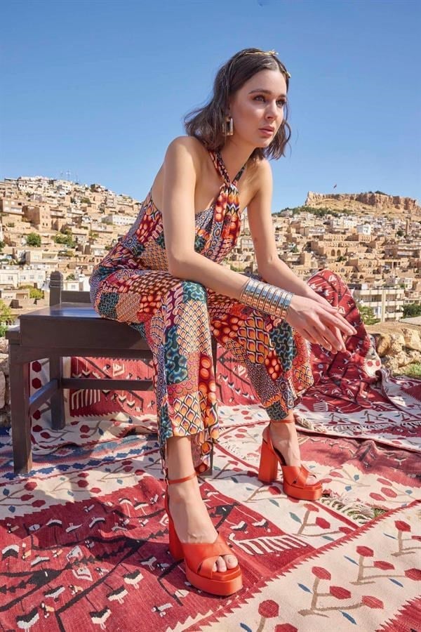 Arias Closet Etnik Desenli Saten Tulum