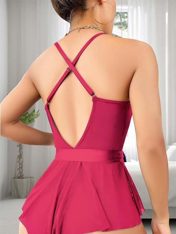 Arias Closet Fuşya Dantel İşlemeli Kurdelalı Fantezi Tül Babydoll