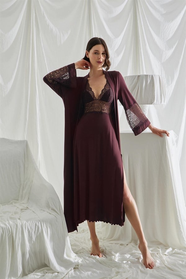 Arias Closet Göğüs ve Sırt Dekolteli Dantelli Sabahlık Takımı