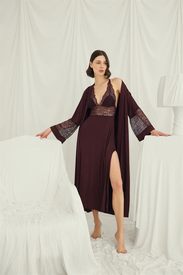 Arias Closet Göğüs ve Sırt Dekolteli Dantelli Sabahlık Takımı