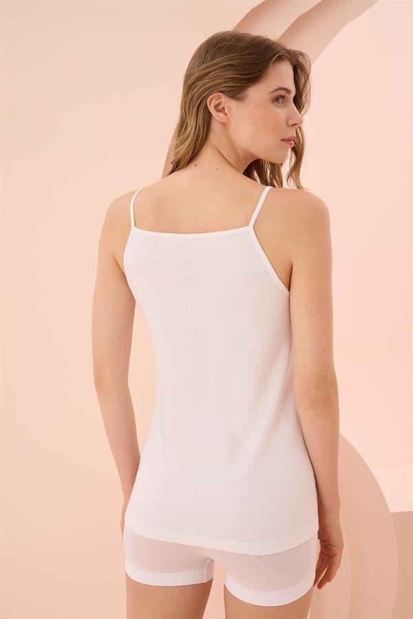 Arias Closet İp Askılı Beyaz Ribana Atlet
