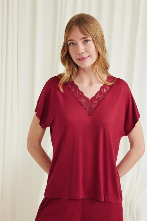 Arias Closet Kısa Kollu Dantelli V Yaka Şort Pijama Takımı