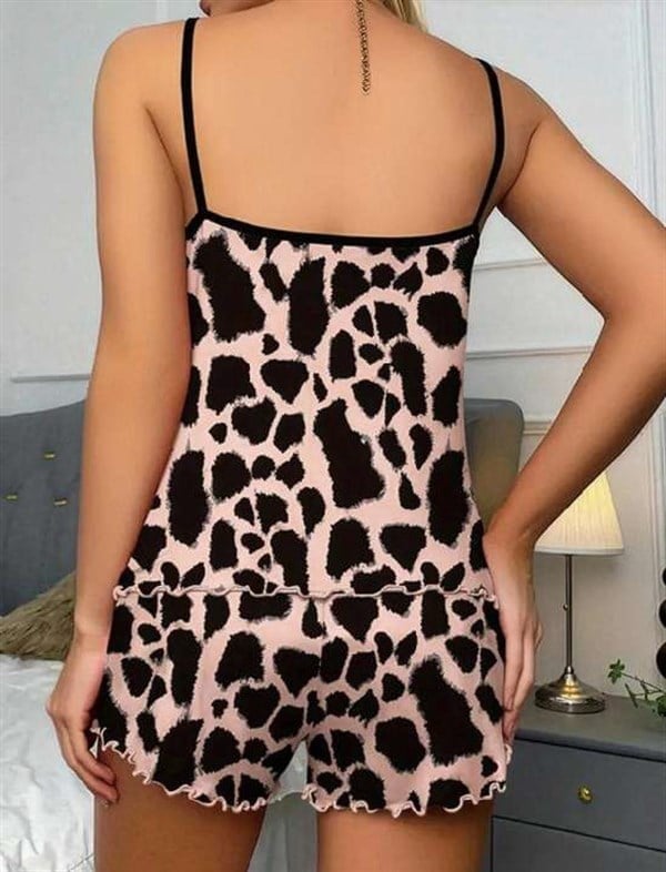 Arias Closet Leopar Desenli Askılı Şortlu Pijama Takımı