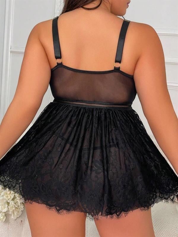 Arias Closet Özel Tasarım Büyük Beden Fantezi Zincir Detaylı Dantelli Gecelik