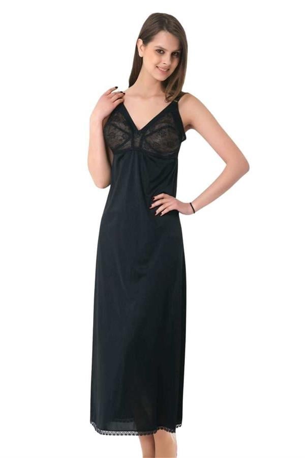 Arias Closet Polyamid Kumaşlı Dantelli Geniş Askılı Diz Altı Kombinezon