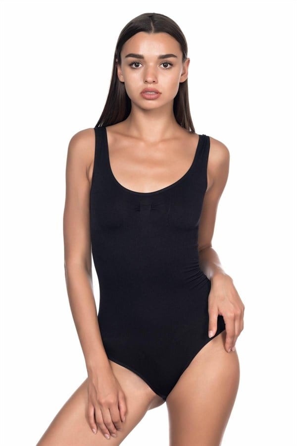 Arias Closet Siyah MI Emay 1924 Soft Kalın Askıllı Çıtçıtlı Body