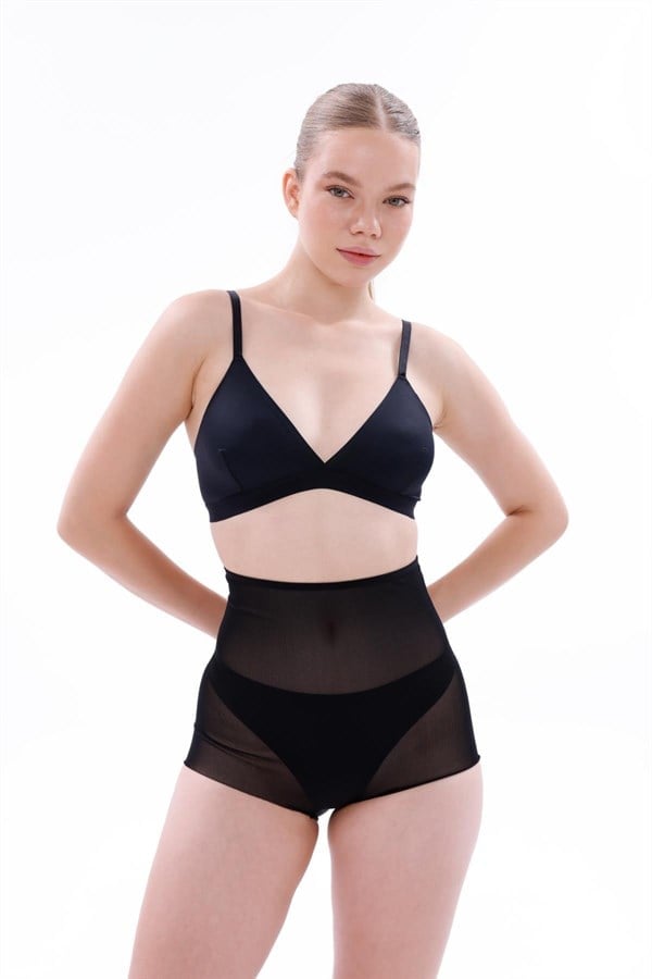 Arias Closet Siyah MI EMAY 2706 Lazer Tül Toparlayıcı Slip Hayalet Külot Korse