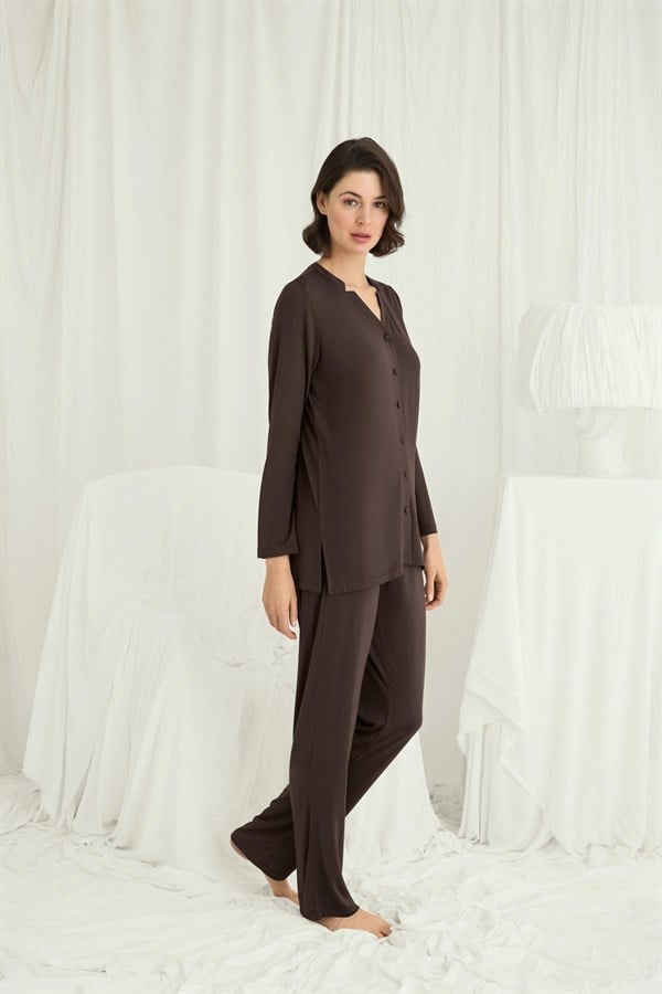 Arias Closet Uzun Kollu Boydan Düğmeli V Yaka Pijama Takımı