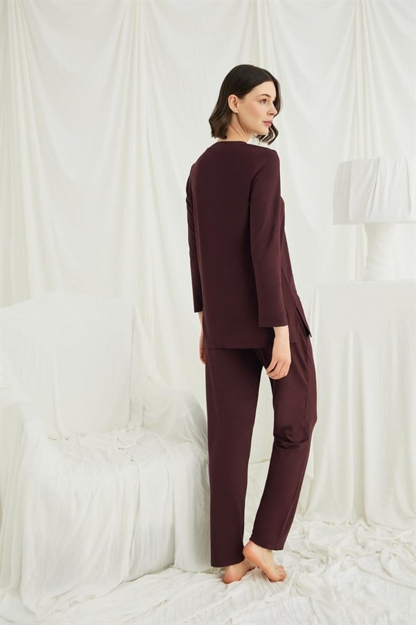 Arias Closet Uzun Kollu Boydan Düğmeli V Yaka Pijama Takımı