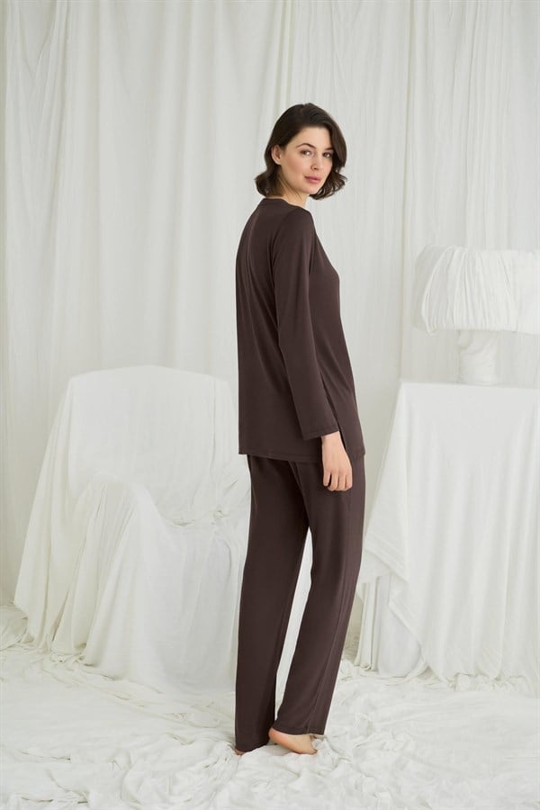 Arias Closet Uzun Kollu Boydan Düğmeli V Yaka Pijama Takımı