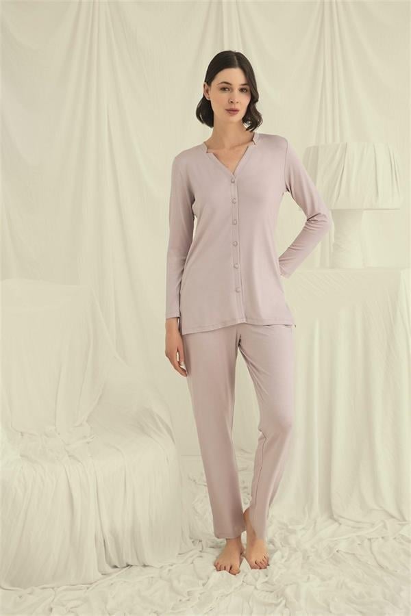 Arias Closet Uzun Kollu Boydan Düğmeli V Yaka Pijama Takımı
