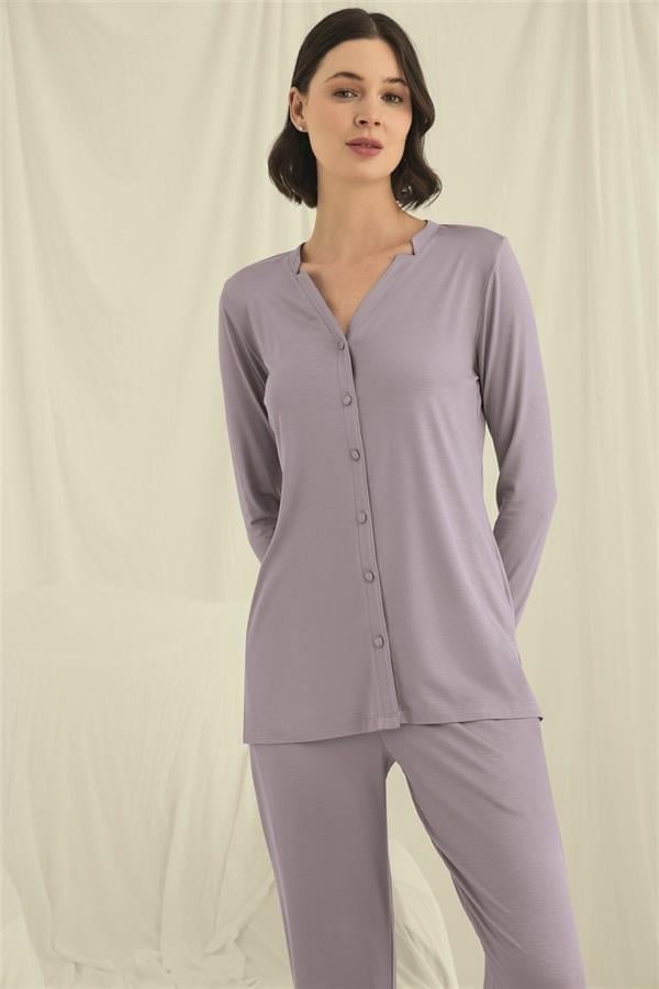 Arias Closet Uzun Kollu Boydan Düğmeli V Yaka Pijama Takımı