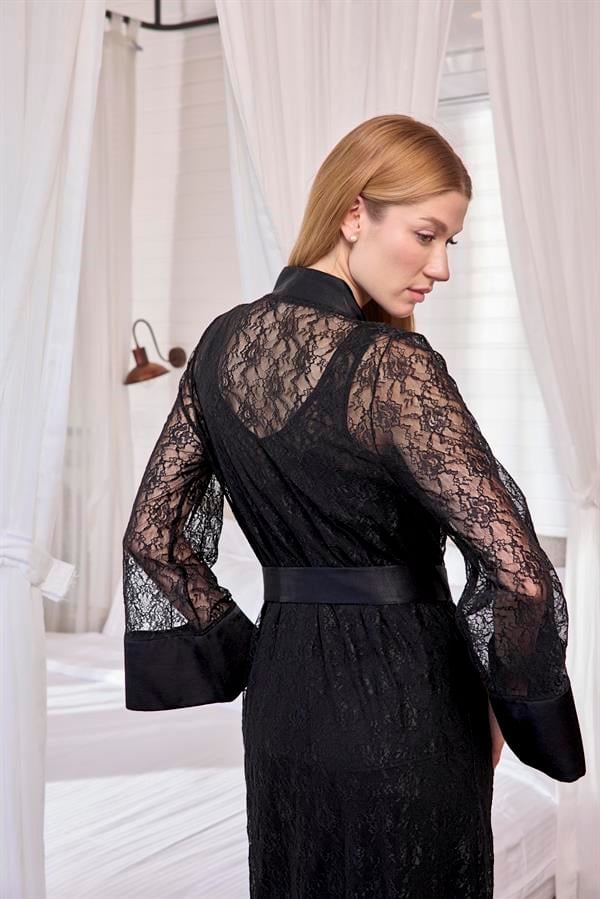 Arias Closet Uzun Kollu Dantelli ve Kuşaklı Sabahlık