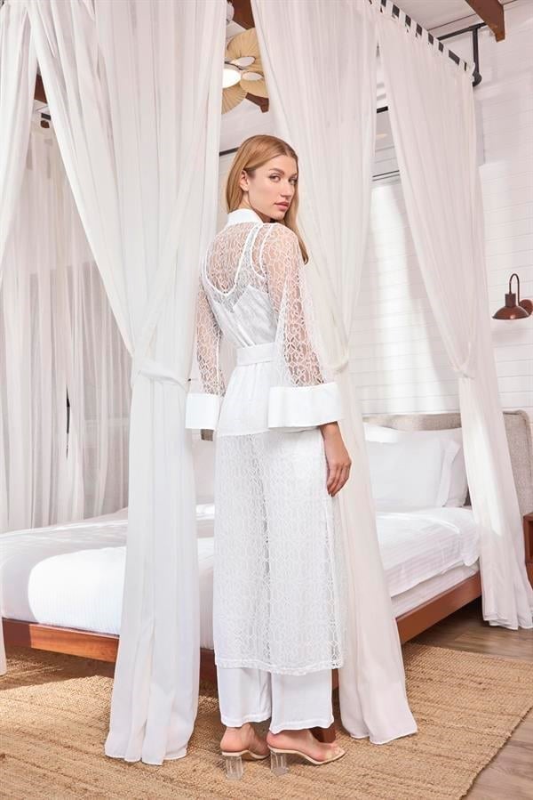 Arias Closet Uzun Kollu Dantelli ve Kuşaklı Sabahlık