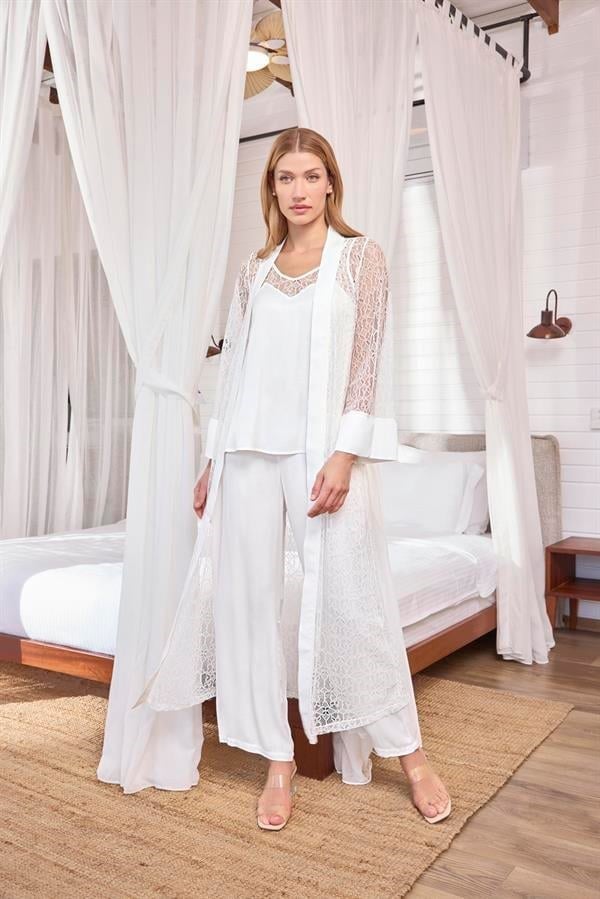 Arias Closet Uzun Kollu Dantelli ve Kuşaklı Sabahlık