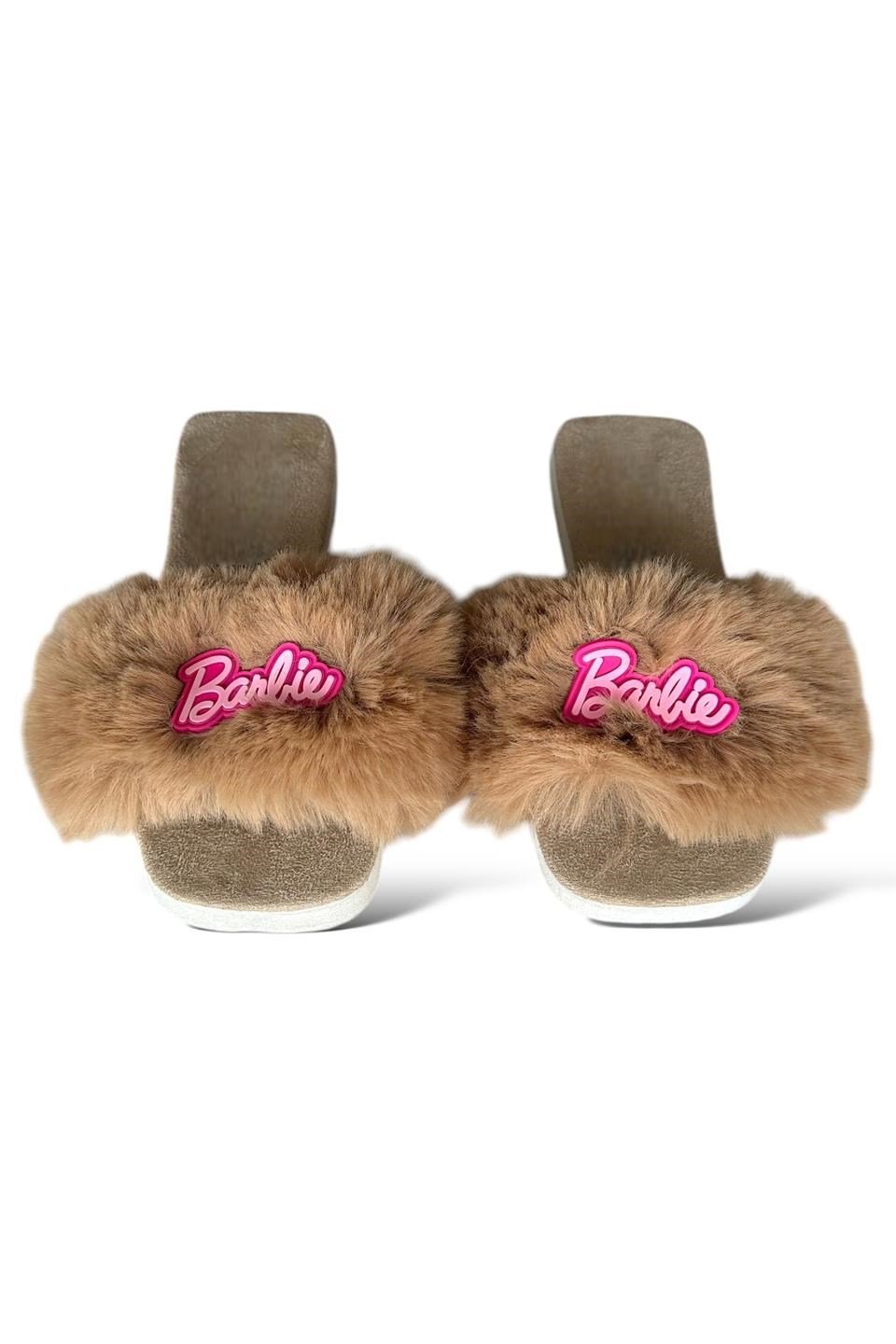 Barbie Detaylı Peluş Kadın Ev Terliği VİZON