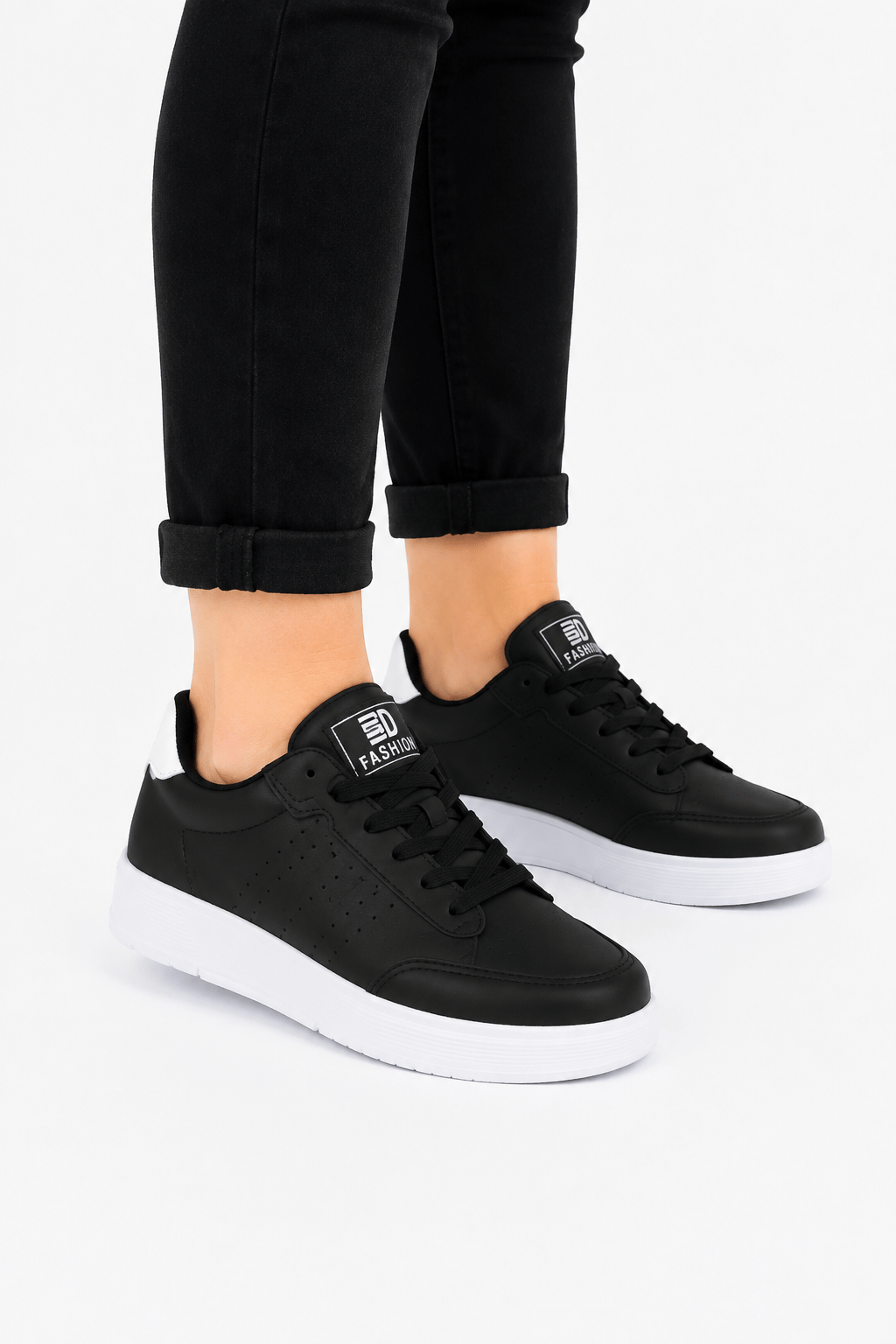 Cilt Faylon Taban Sneaker Çocuk Spor Ayakkabı SİYAH - BEYAZ