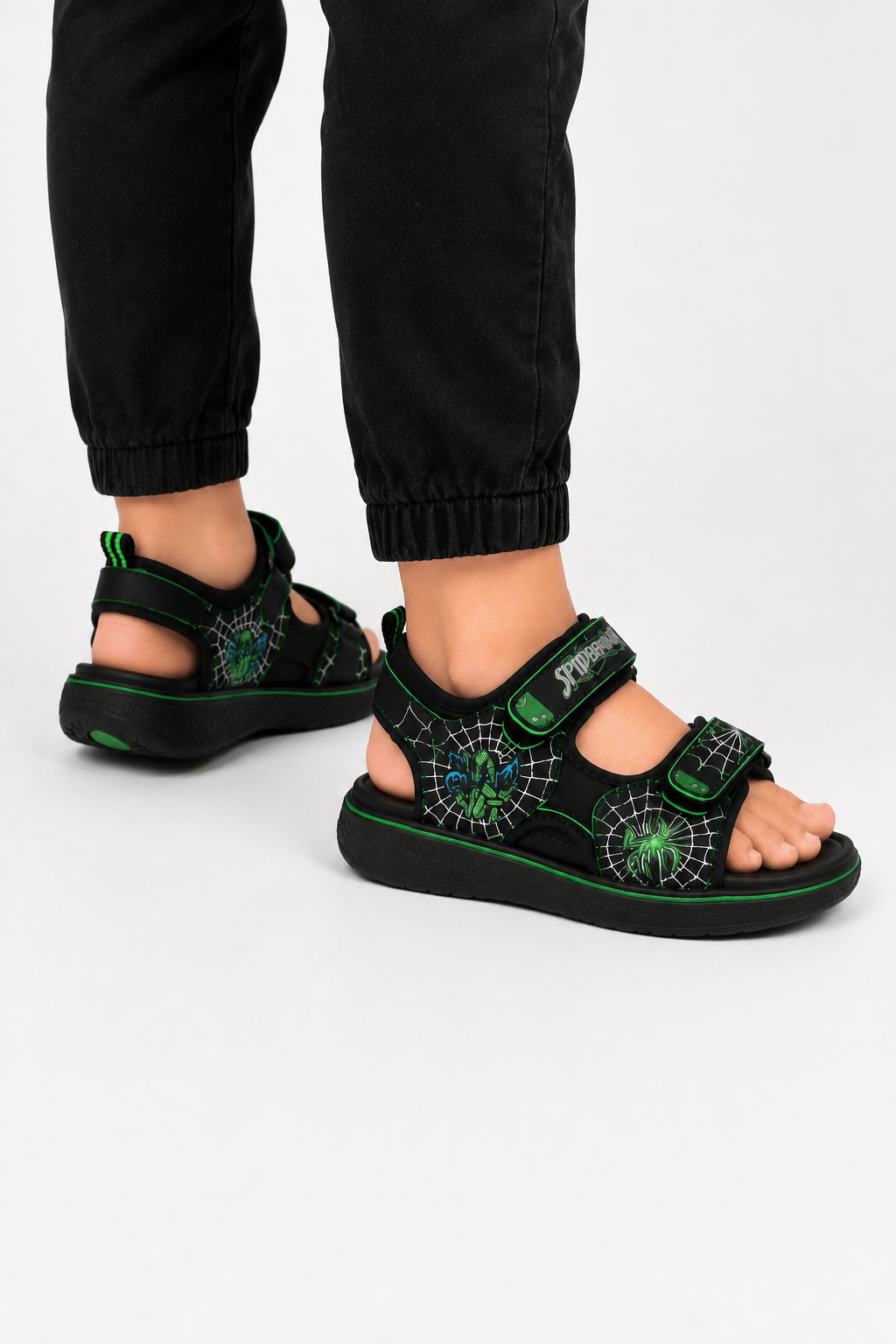 Cırtı Spiderman Erkek Çocuk Sandalet SİYAH-YEŞİL