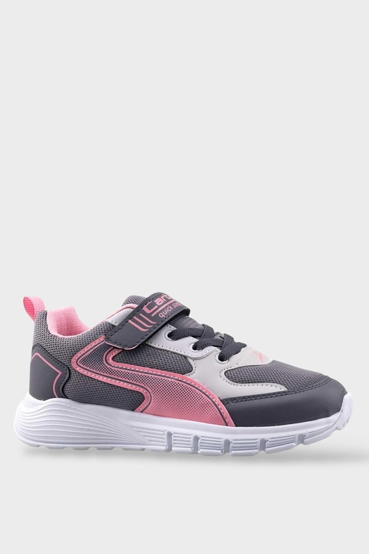 Çocuk Cırtlı Akıllı Bağcık Spor Ayakkabı FÜME - PEMBE