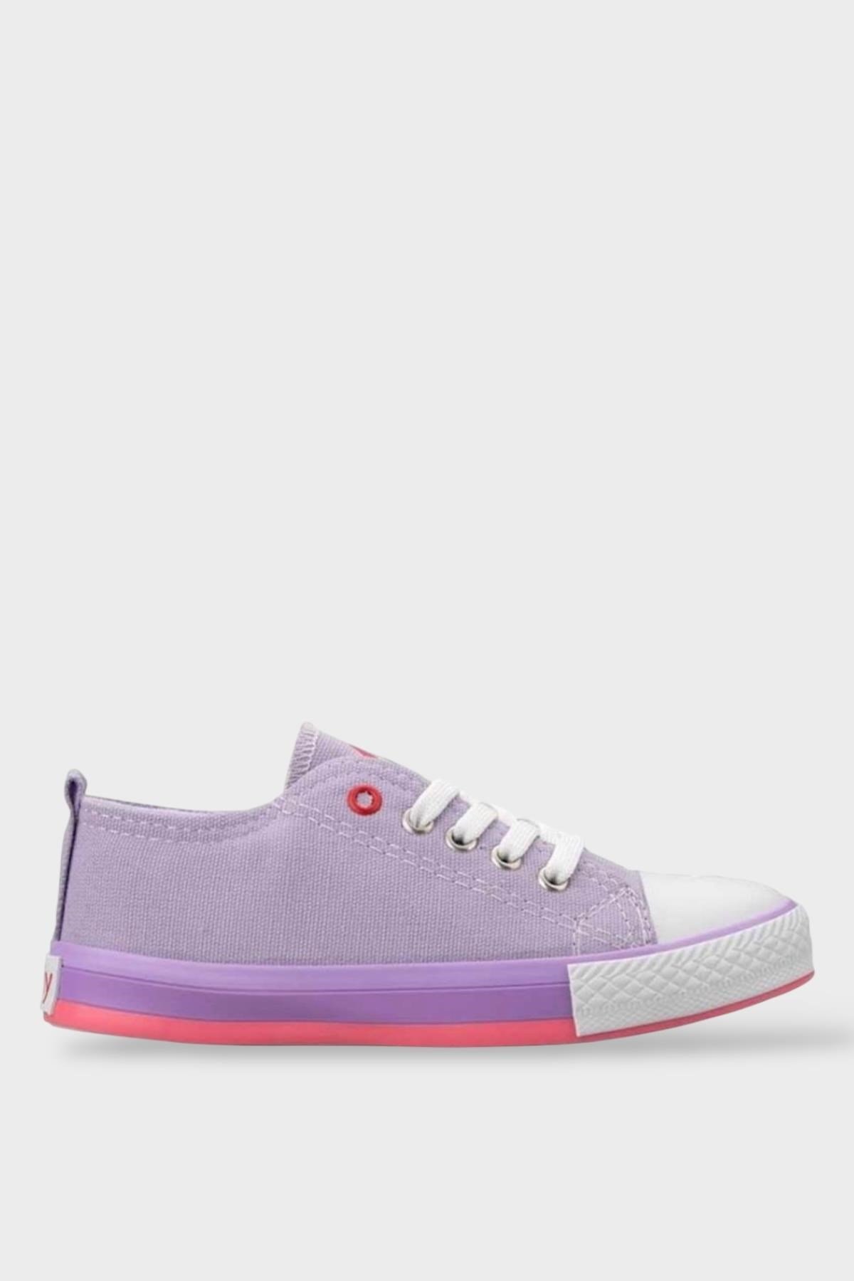 Çocuk Keten Kısa Convers Modeli Bağcıklı Spor Ayakkabı Lila