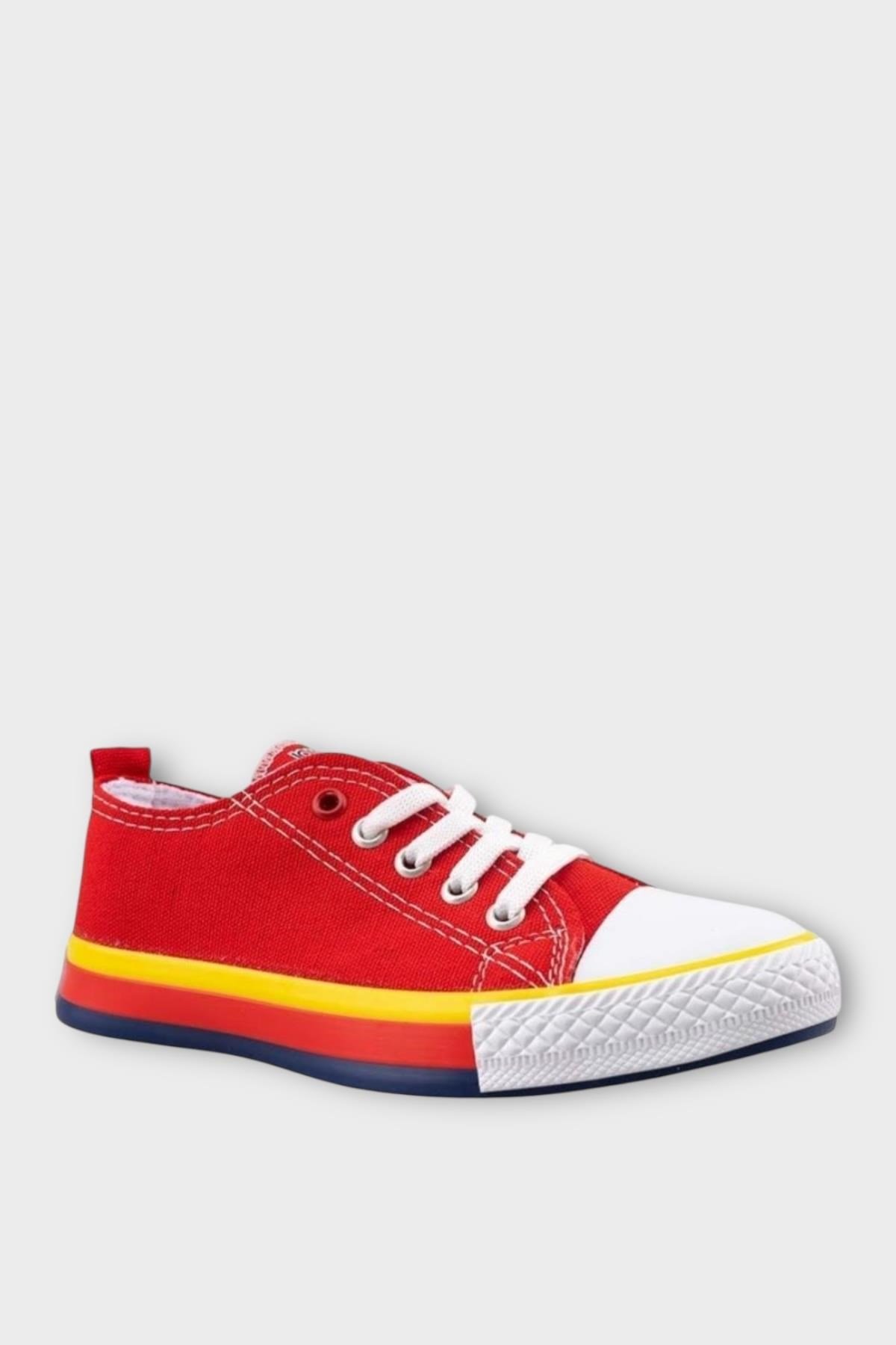 Çocuk Keten Kısa Convers Modeli Bağcıklı Spor Ayakkabı KIRMIZI