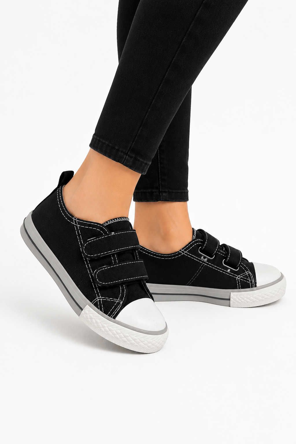 Çocuk Keten Kısa Convers Modeli Cırtlı Sneaker Spor Ayakkabı SİYAH