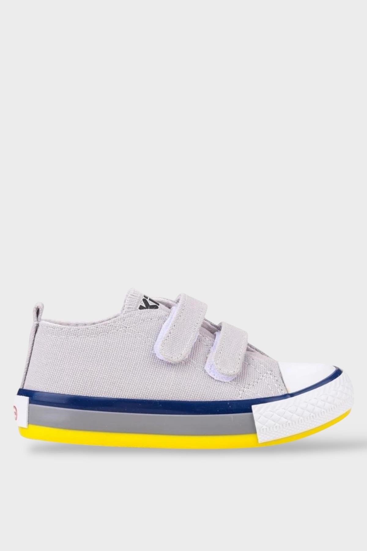 Çocuk Keten Kısa Convers Modeli Cırtlı Sneaker Spor Ayakkabı GRİ