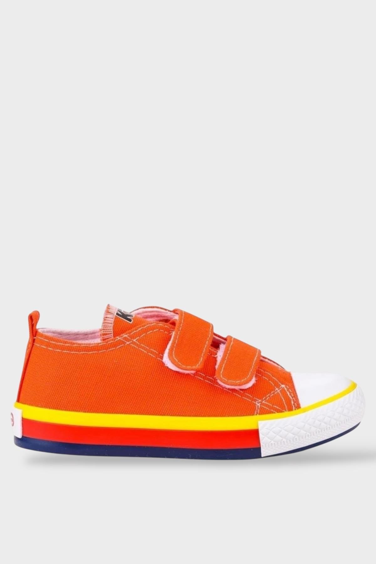 Çocuk Keten Kısa Convers Modeli Cırtlı Sneaker Spor Ayakkabı TURUNCU