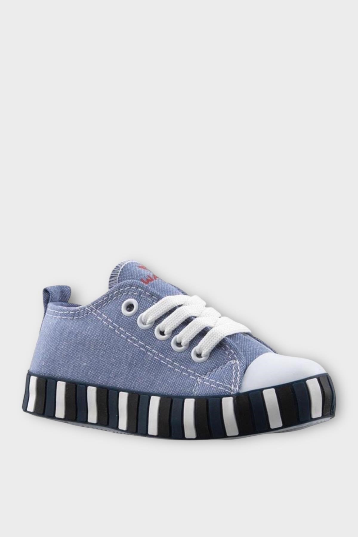 Çocuk Keten Kısa Convers Modeli Unisex Bağcıklı Spor Ayakkabı MAVİ