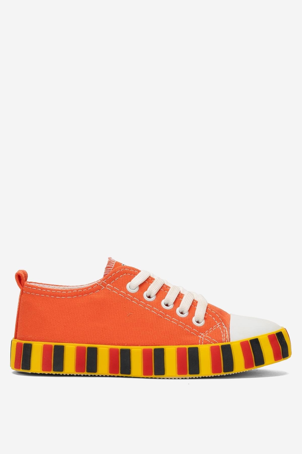 Çocuk Keten Kısa Convers Modeli Unisex Bağcıklı Spor Ayakkabı TURUNCU