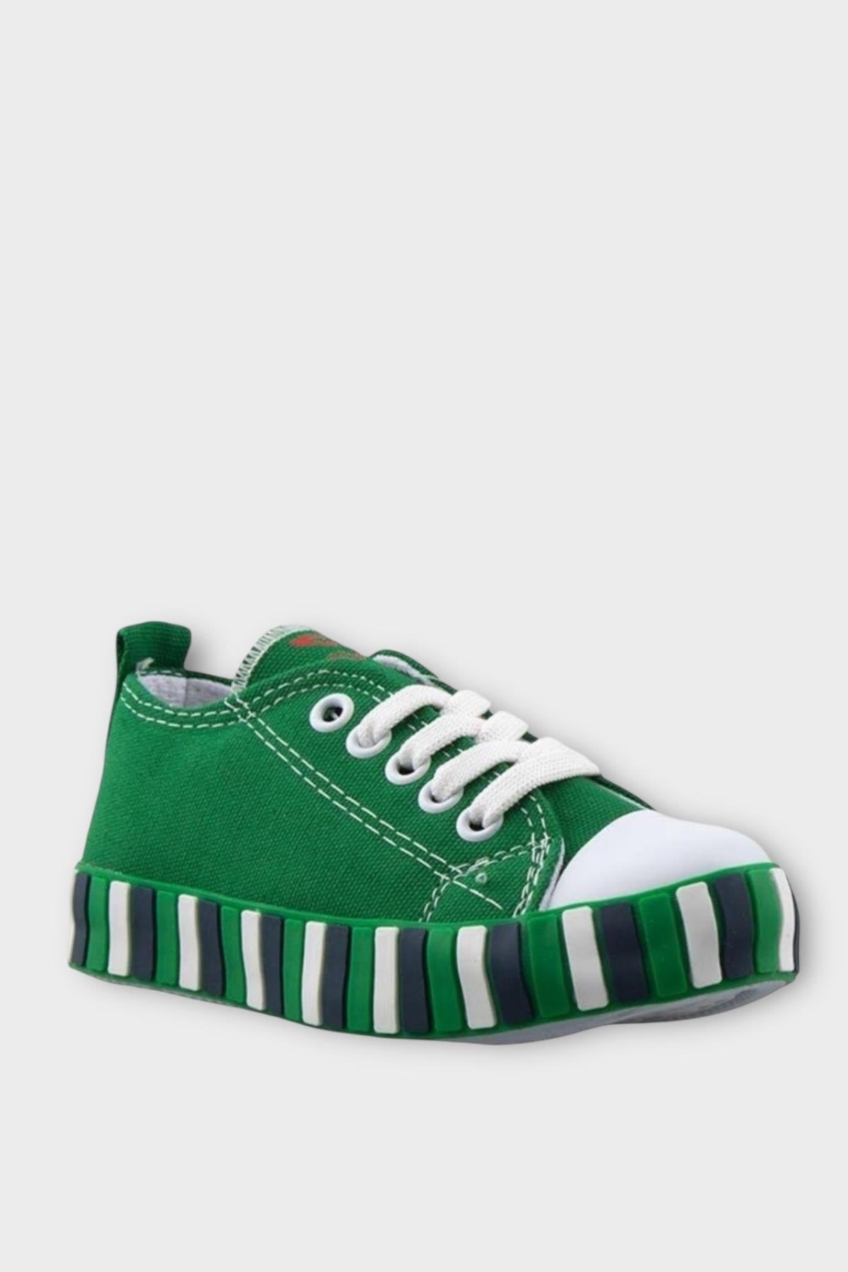 Çocuk Keten Kısa Convers Modeli Unisex Bağcıklı Spor Ayakkabı YEŞİL