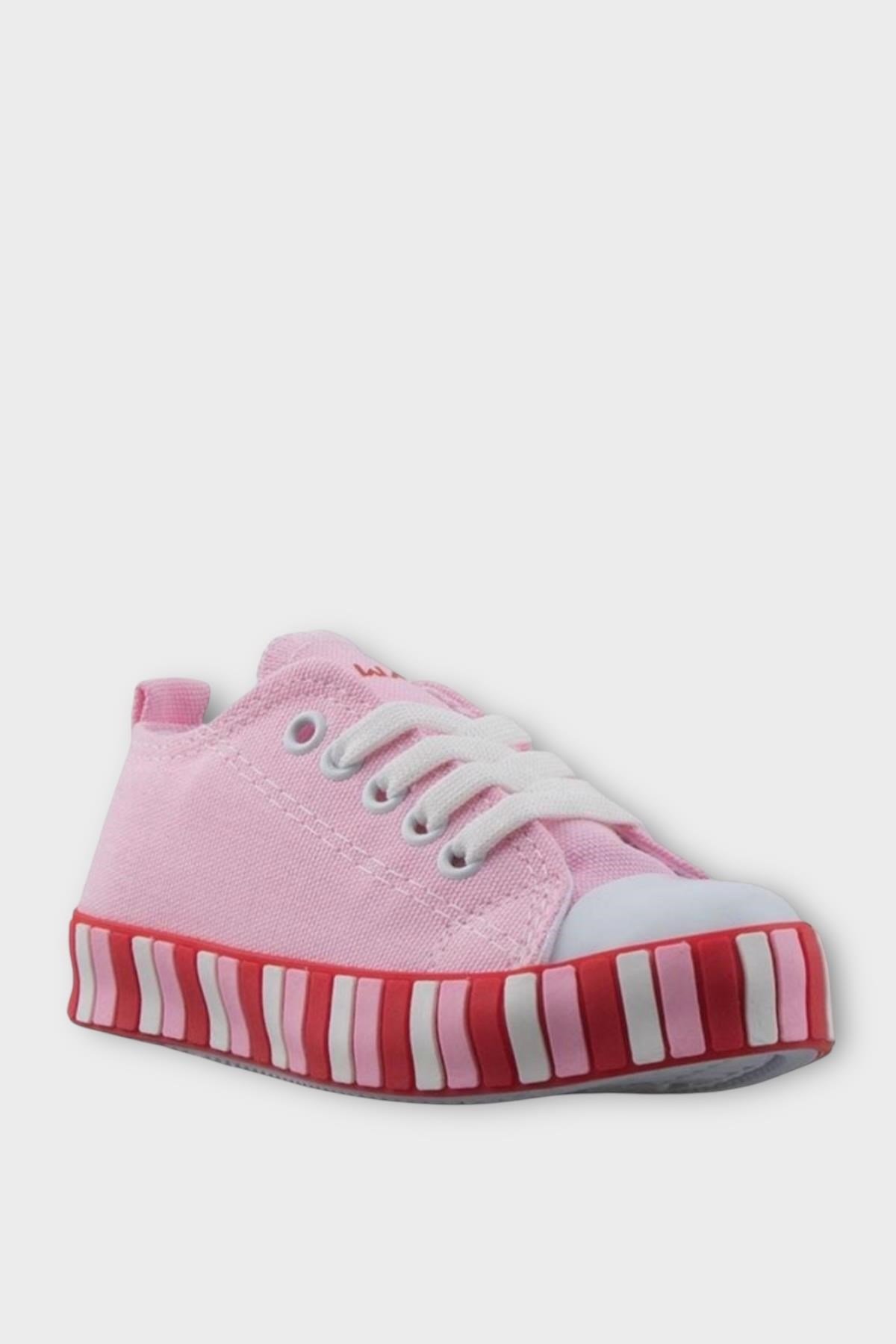 Çocuk Keten Kısa Convers Modeli Unisex Bağcıklı Spor Ayakkabı PEMBE