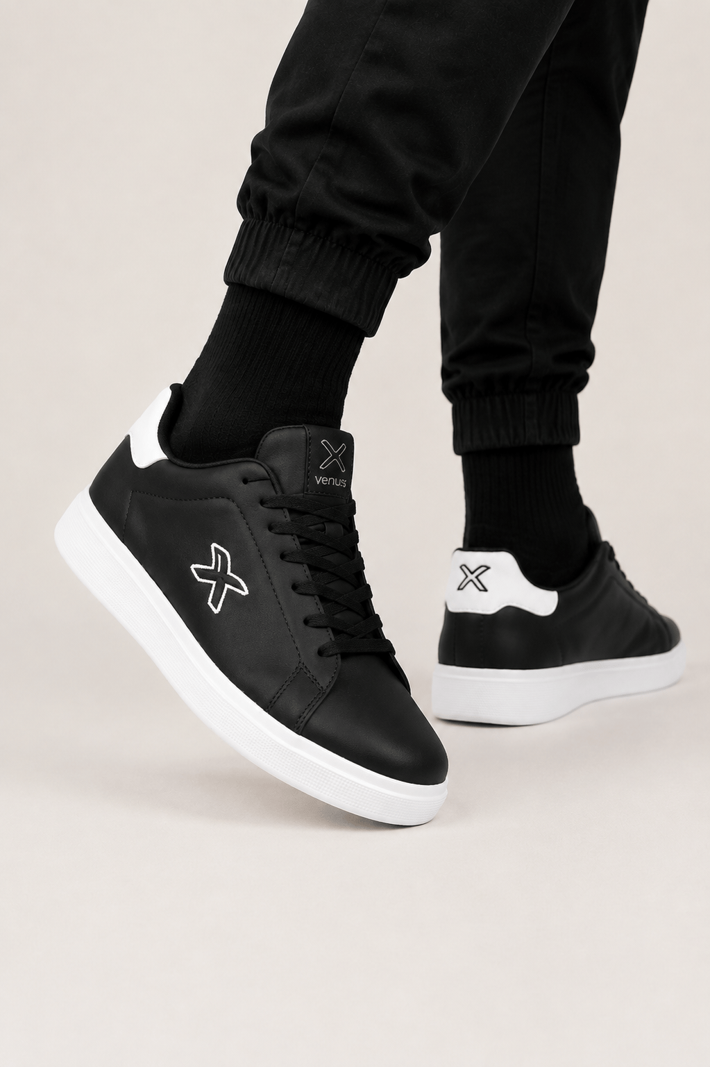 Erkek Cilt Sneaker Ayakkabı SİYAH - BEYAZ