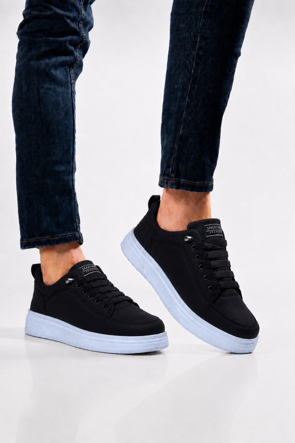 Erkek Faylon Taban Akıllı Bağcıklı Paraşüt Malzeme Sneaker Ayakkabı SİYAH - BEYAZ