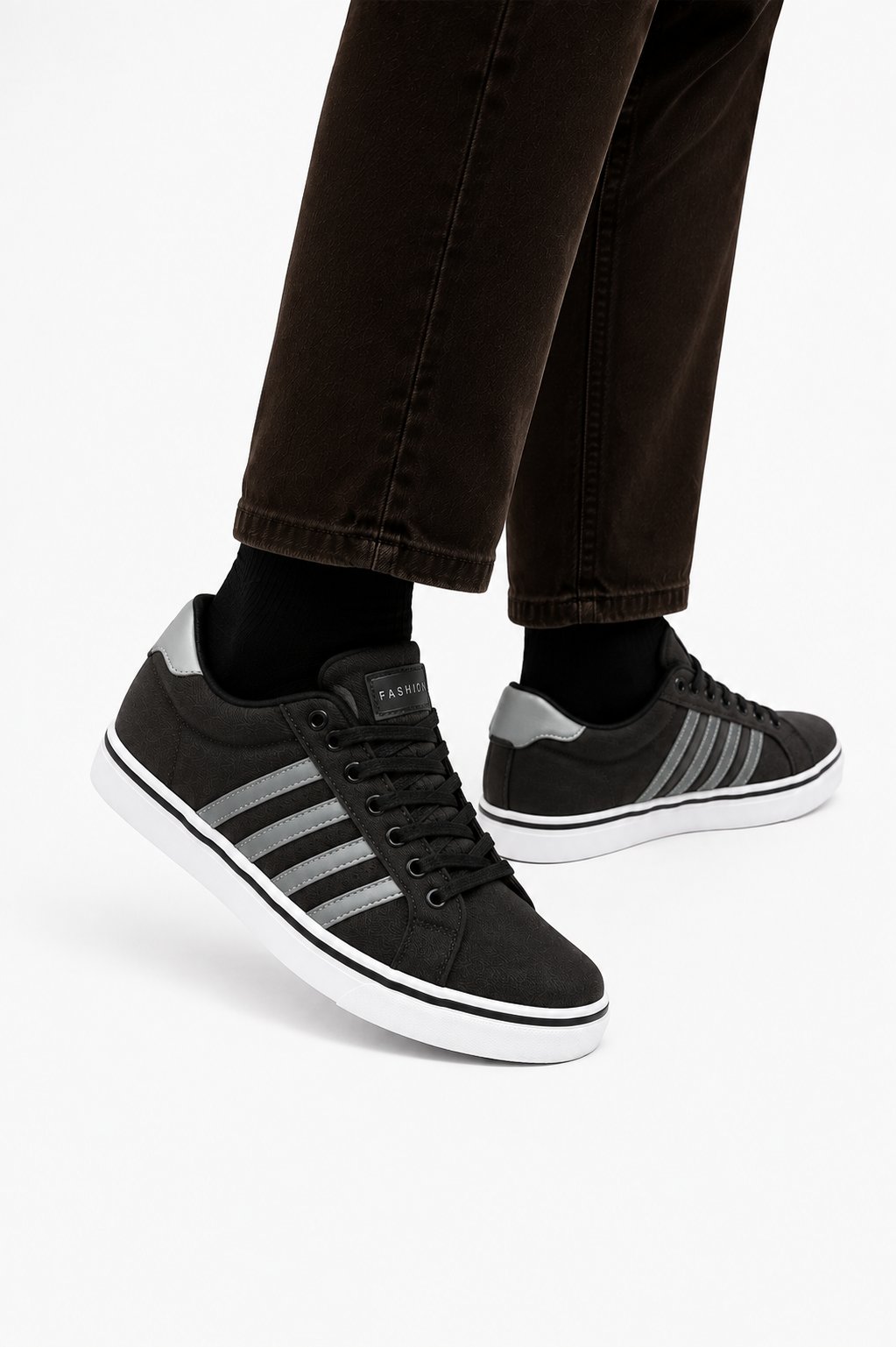 Erkek Faylon Taban Keten Sneaker Ayakkabı SİYAH - FÜME