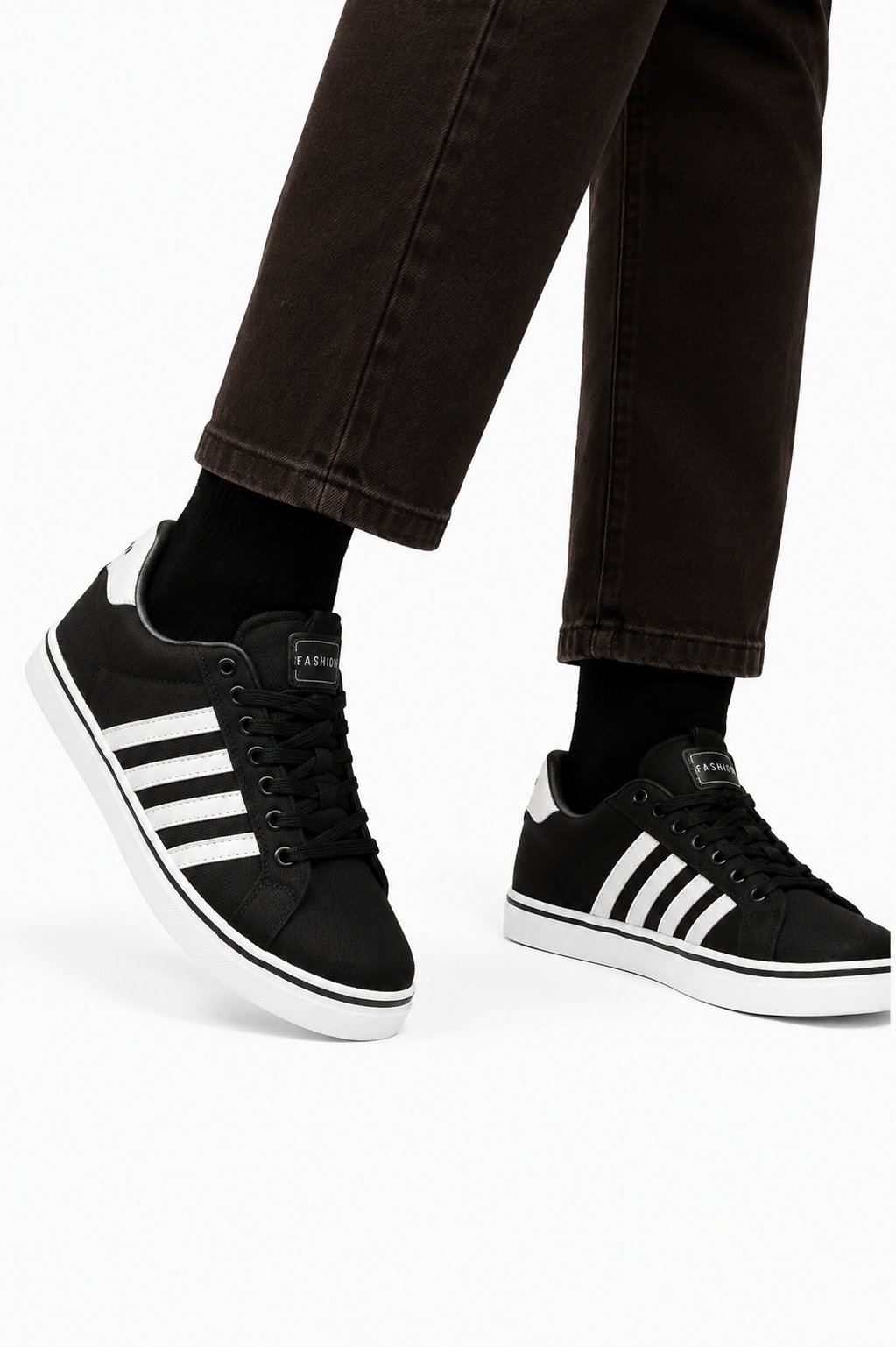 Erkek Faylon Taban Keten Sneaker Ayakkabı SİYAH - BEYAZ