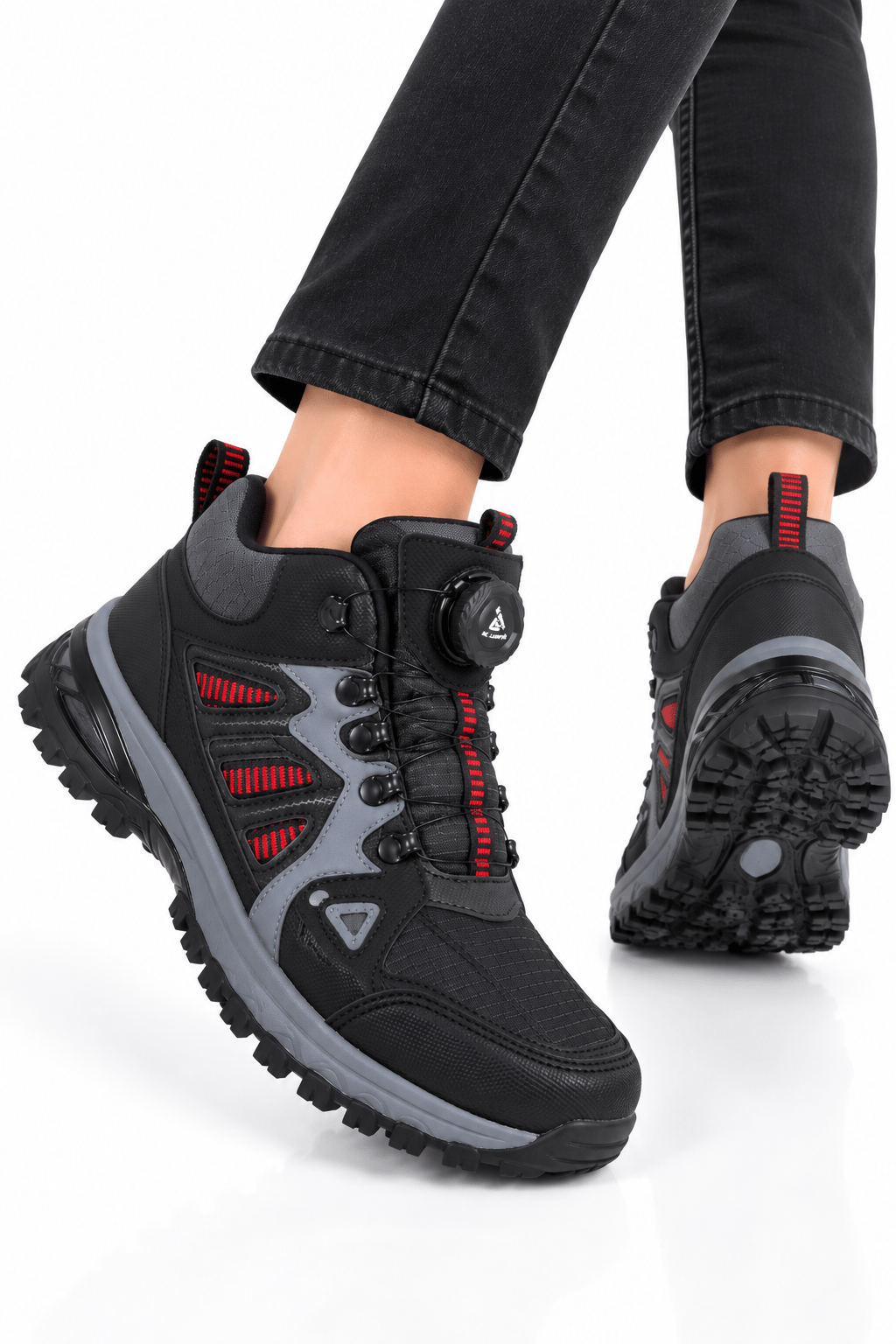 Erkek Kaydırmaz Taban Mekanizma Bağcıklı Trekking & Outdoor Bot SİYAH-KIRMIZI