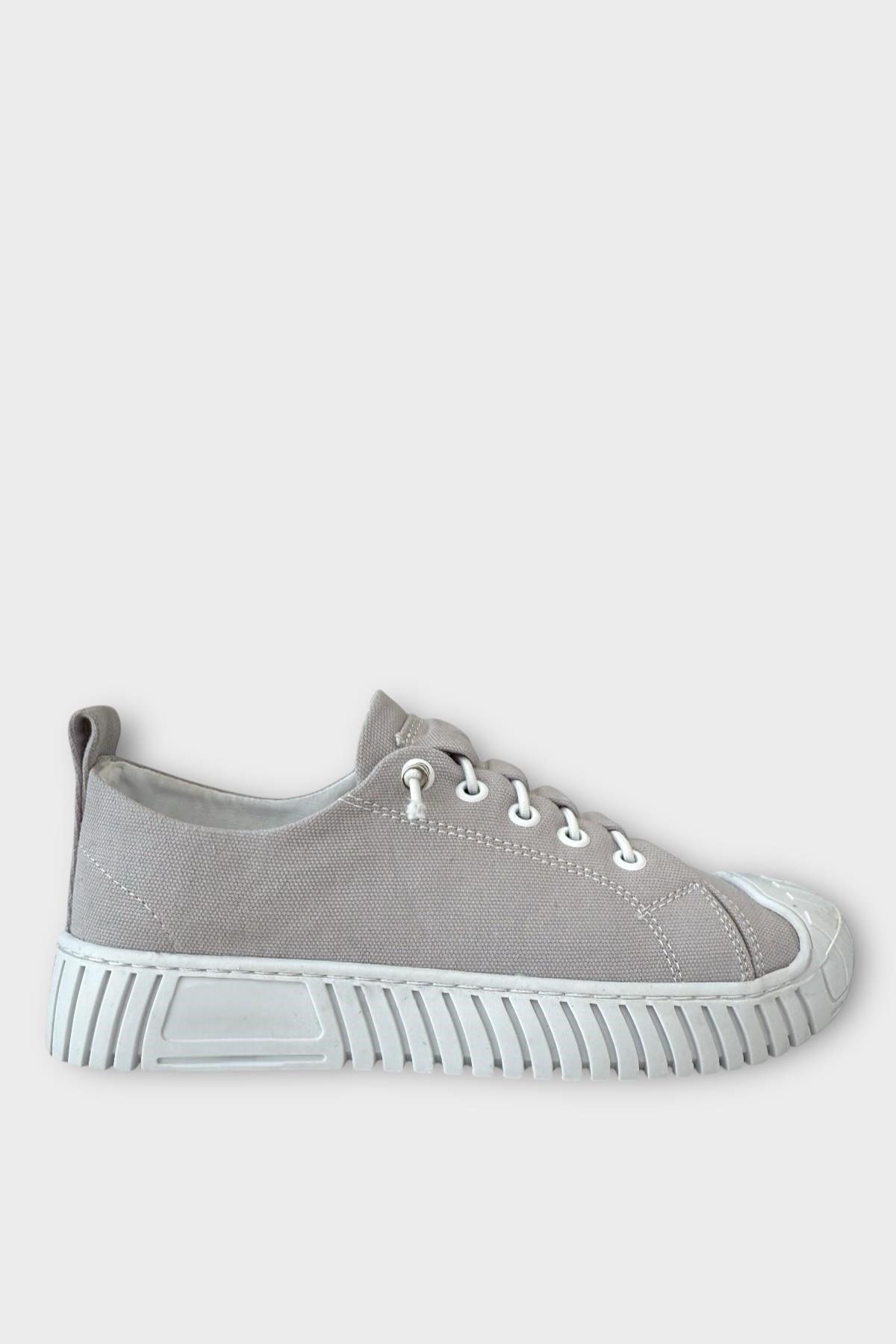 Kadın Kolay Giyilebilir Lastik Bağcıklı Spor Keten Sneaker Ayakkabı GRİ