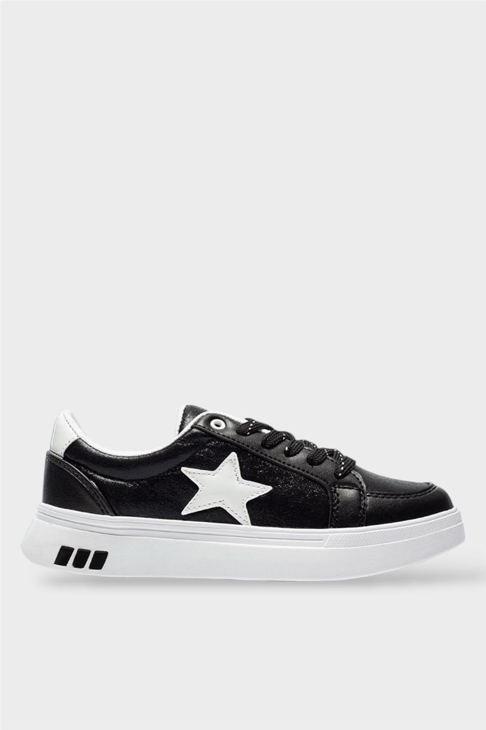 Kadın Yıldız Detay Şık Sneaker Ayakkabı SİYAH - BEYAZ