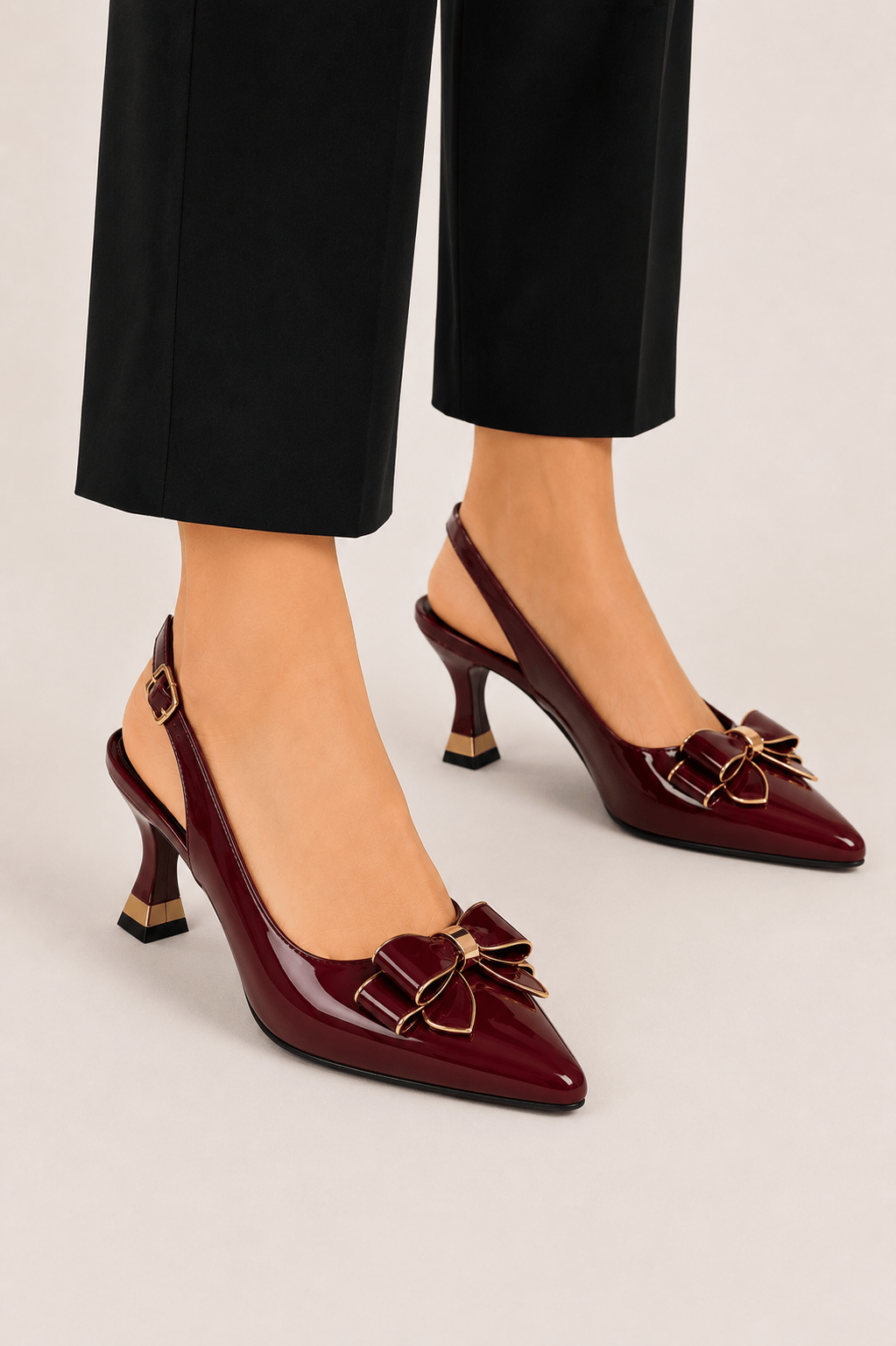 Kurdelalı Yandan Bantlı Rugan Kadın Sandalet Ayakkabı (8cm) BORDO