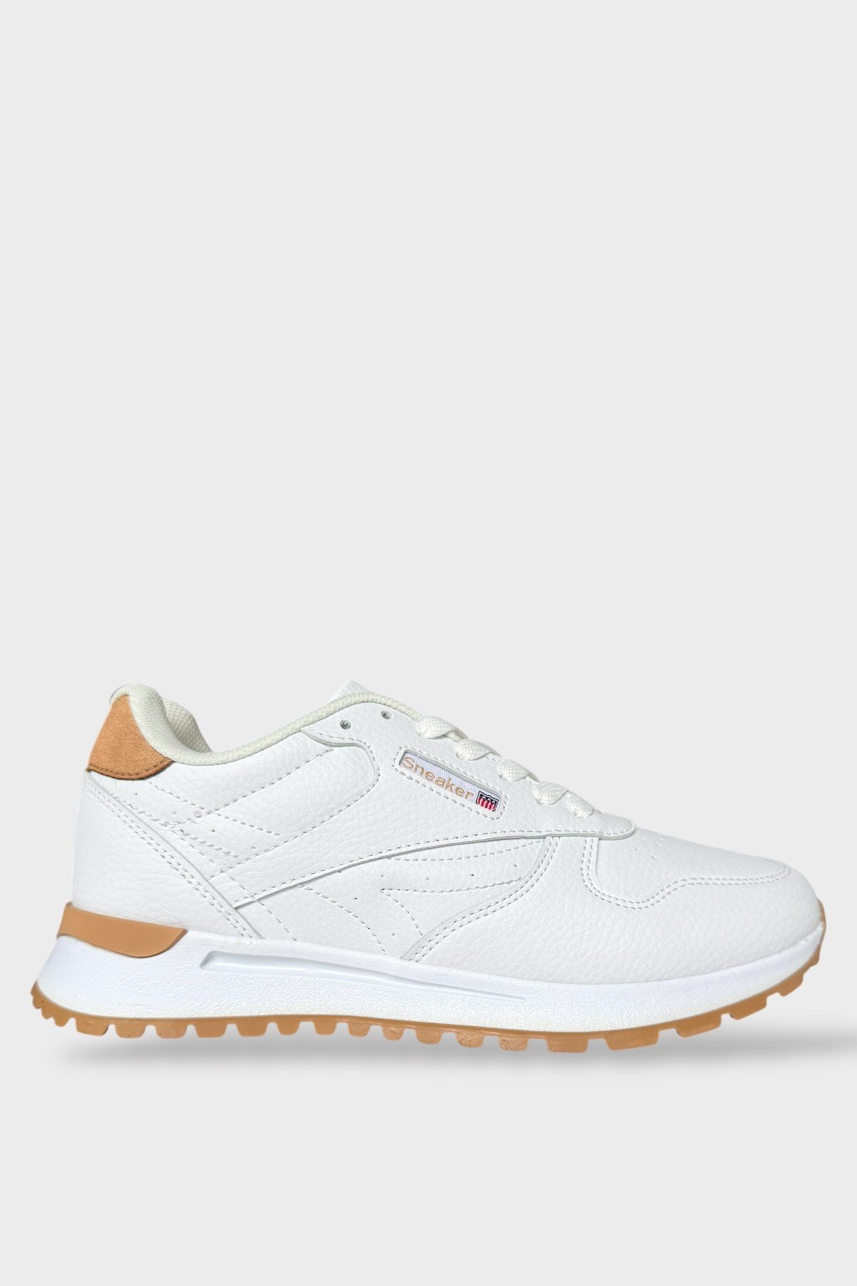 Ortopedik Cilt Sneaker Unisex Spor Ayakkabı BEYAZ - TABA